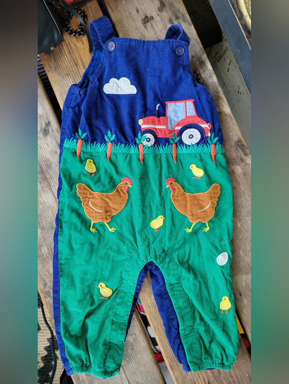 Mini Baby Boden SZ 12-18M VGUC BLUE w/ Farm Scene Corduory Dungarees
